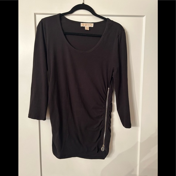 MICHAEL Michael Kors T-Shirt with Logo Zipper and Ruching - Picture 1 of 11